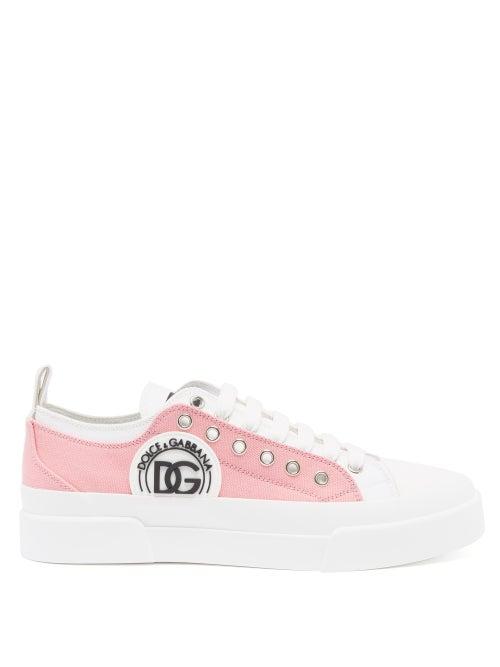 Dolce & Gabbana - Portofino Logo Cotton-canvas Trainers - Womens - Pink