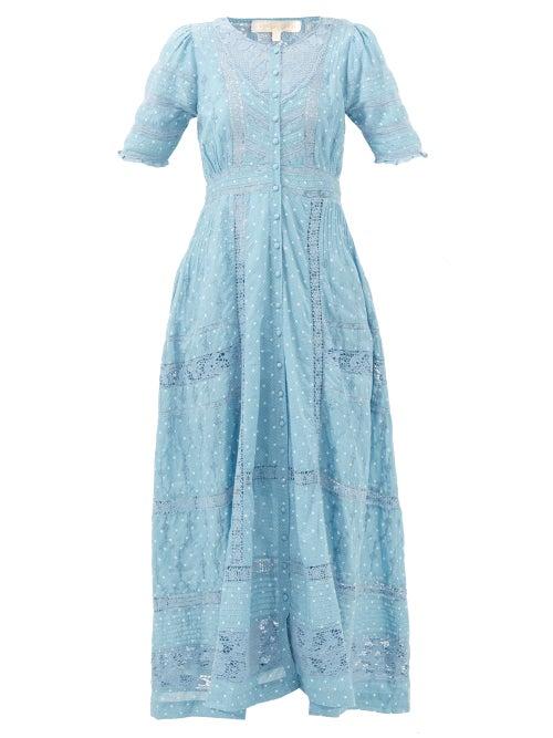 Loveshackfancy - Kylen Polka-dot Cotton-voile Maxi Dress - Womens - Blue White
