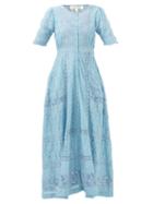Loveshackfancy - Kylen Polka-dot Cotton-voile Maxi Dress - Womens - Blue White
