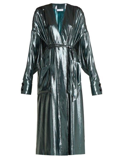 Matchesfashion.com Wanda Nylon - V Neck Belted Side Slit Silk Blend Dress - Womens - Light Blue
