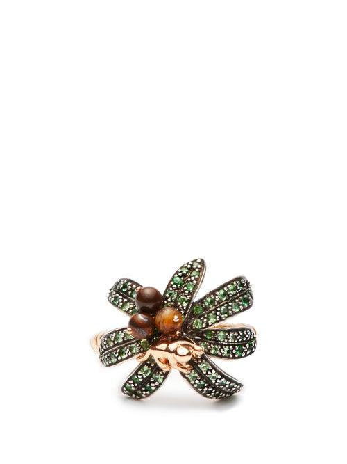 Matchesfashion.com Bibi Van Der Velden - Monkey Palm Tsavorite & 18kt Rose-gold Ring - Womens - Green Multi