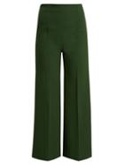 Matchesfashion.com Emilia Wickstead - Hullinie Wide Leg Cloqu Stretch Crepe Trousers - Womens - Dark Green