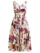 Matchesfashion.com Dolce & Gabbana - Rose And Hydrangea Print Cotton Poplin Midi Dress - Womens - White Multi