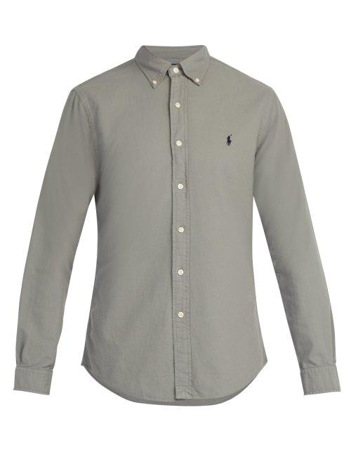 Matchesfashion.com Polo Ralph Lauren - Logo Embroidered Slim Fit Cotton Shirt - Mens - Grey