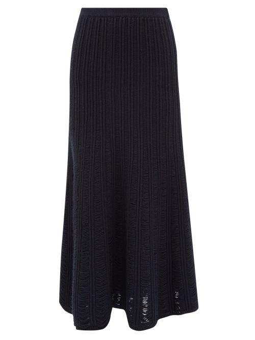 Gabriela Hearst - Milo Ribbed Longline Skirt - Womens - Dark Navy