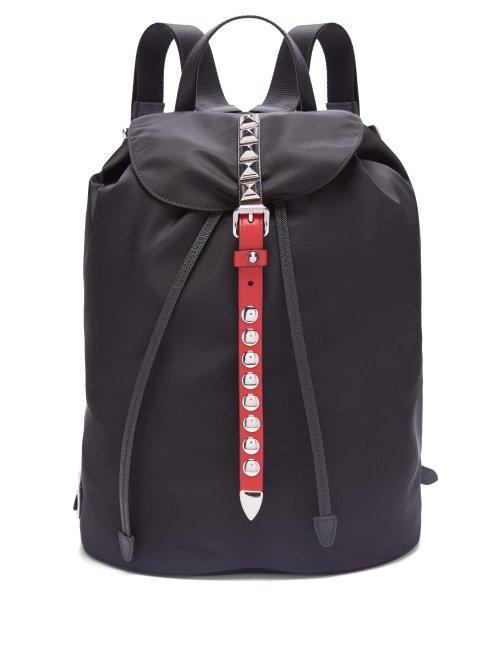 Matchesfashion.com Prada - New Vela Studded Nylon Backpack - Womens - Black Red