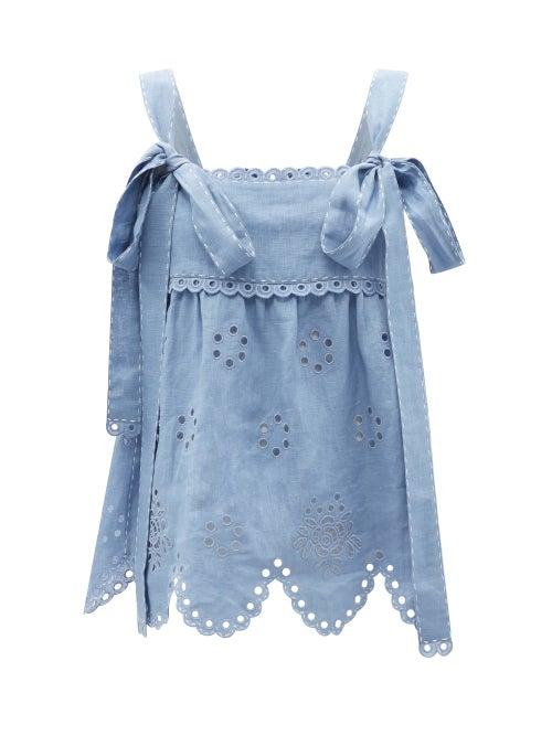 Ladies Rtw Vita Kin - Colette Broderie-anglaise Linen Cami Top - Womens - Light Blue