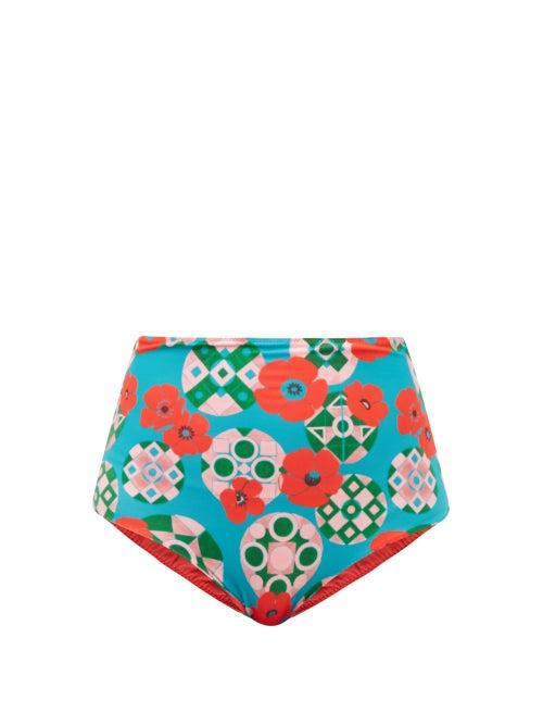 La Doublej - Surf Floral-print High-rise Bikini Briefs - Womens - Red Blue