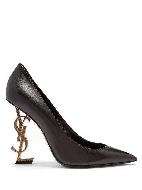 Matchesfashion.com Saint Laurent - Opyum Logo Heel Leather Pumps - Womens - Black