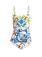 Matchesfashion.com Dolce & Gabbana - Majolica Print Swimsuit - Womens - Blue Multi