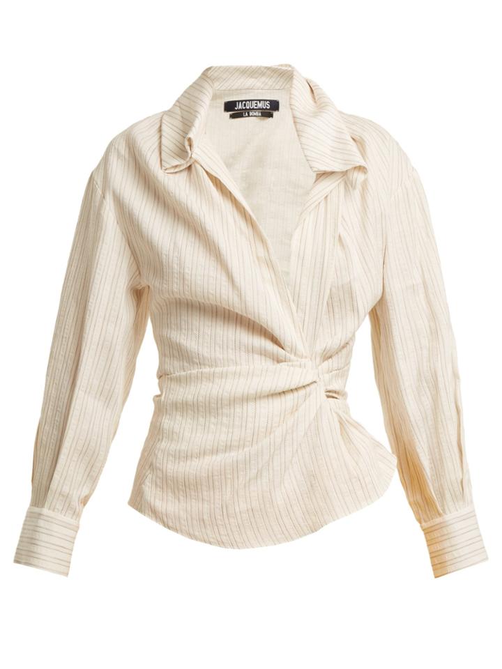 Jacquemus Striped Twist-front Linen And Cotton-blend Shirt