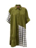 Matchesfashion.com Marques'almeida - Ruffle-hem Upcycled Patchwork Cotton Shirt Dress - Womens - Khaki Multi