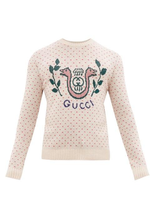 Matchesfashion.com Gucci - Gg Snake Jacquard Wool Sweater - Mens - Pink Multi