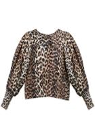 Matchesfashion.com Ganni - Leopard Print Tie Back Linen Blend Top - Womens - Brown Multi