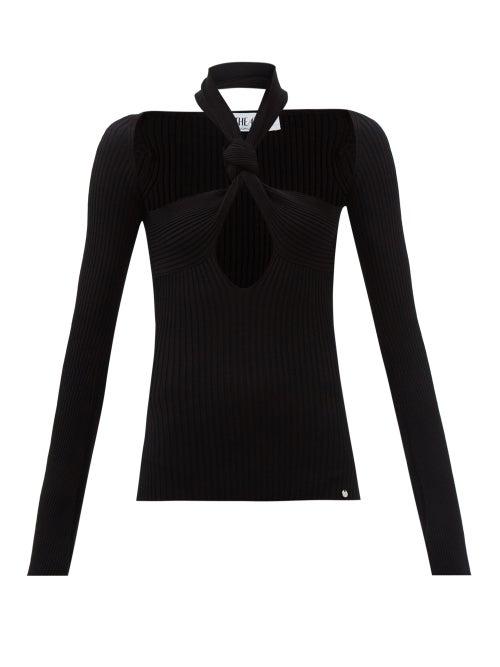 The Attico - Cutout Halterneck Rib-knitted Top - Womens - Black