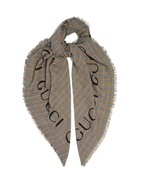 Matchesfashion.com Gucci - Prince Of Wales Check Logo Intarisa Scarf - Mens - Grey