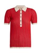 Matchesfashion.com Burberry - Contrast Collar Cashmere Blend Polo Shirt - Womens - Red