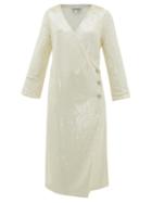 Matchesfashion.com Ganni - Crystal-button Sequinned Wrap Dress - Womens - Ivory