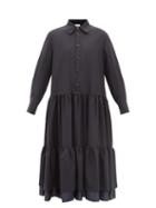 Noir Kei Ninomiya - Tiered Wool Shirt Dress - Womens - Navy