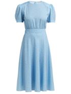Matchesfashion.com Vika Gazinskaya - Puffed Sleeve Polka Dot Crepe Dress - Womens - Blue Multi