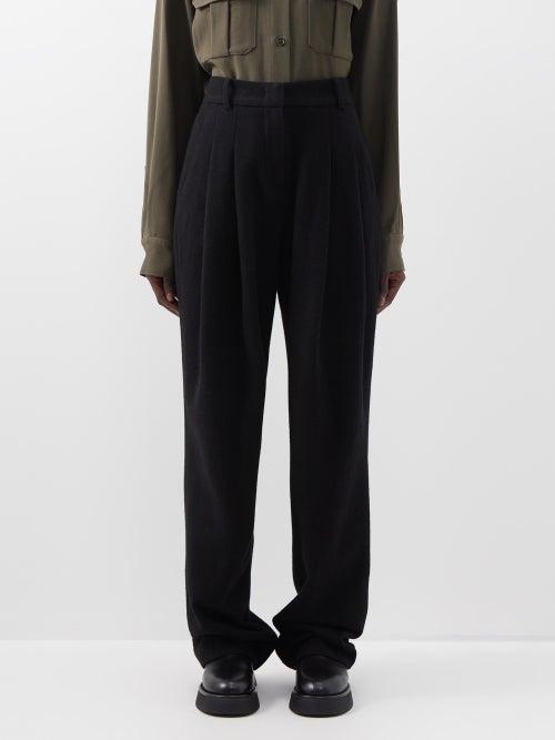 The Frankie Shop - Layton Pleated Wool Wide-leg Trousers - Womens - Black