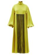 Matchesfashion.com Roksanda - Zina Fringed Silk-satin Dress - Womens - Yellow/black