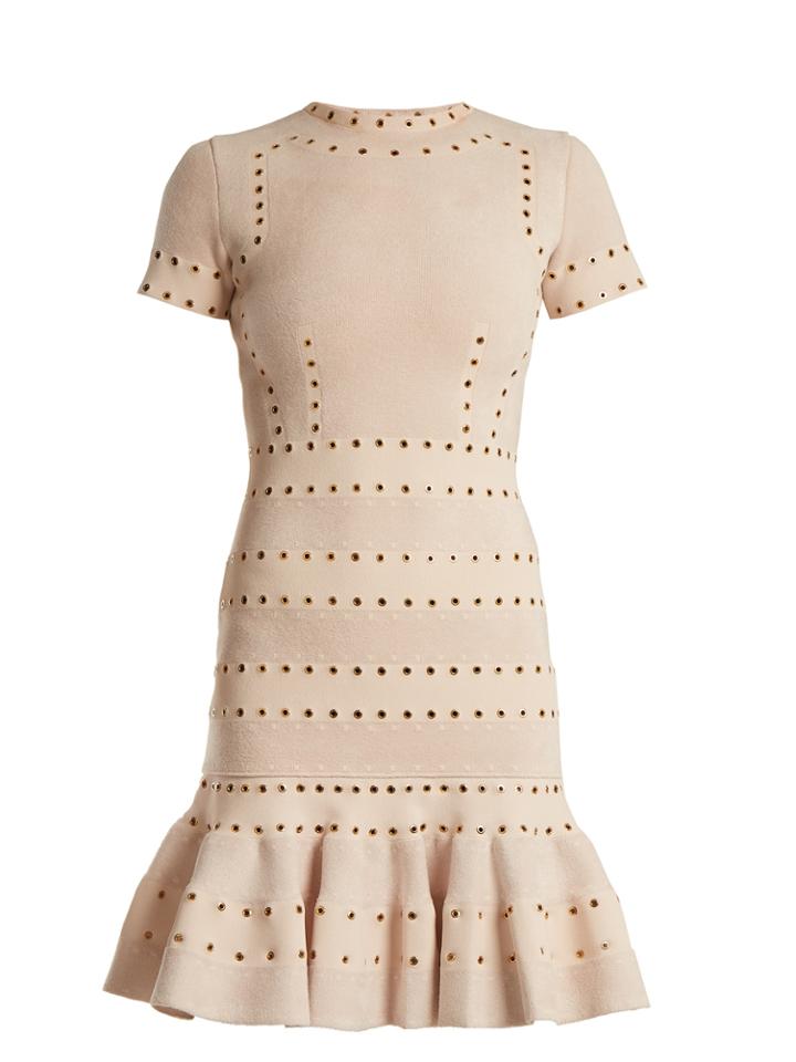 Alexander Mcqueen Eyelet-embellished Fluted-hem Mini Dress