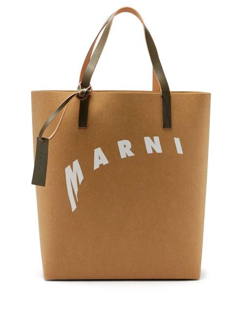Ladies Bags Marni - Logo-print Cellulose Tote Bag - Womens - Beige Multi
