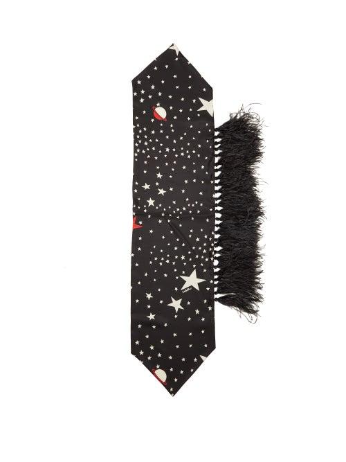 Matchesfashion.com Valentino Garavani - Star-print And Feather Silk Scarf - Womens - Black White