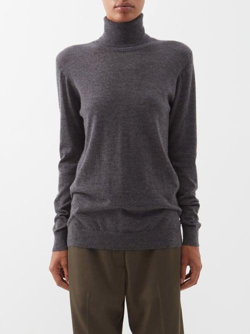 Raey - Roll-neck Fine-rib Responsible-cashmere Sweater - Womens - Charcoal