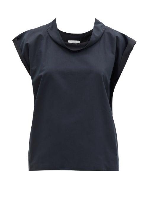 Matchesfashion.com Lemaire - Drape-neck Cotton-blend Poplin Blouse - Womens - Black