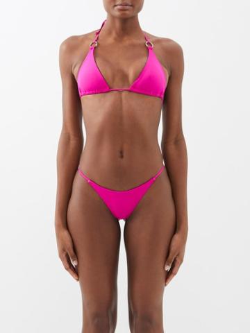 Louisa Ballou - Mini Ring Triangle Bikini Top - Womens - Bright Pink