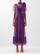 Rodarte - Floral-lace Overlay Chiffon Midi Dress - Womens - Purple