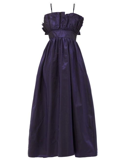 Batsheva - Amara Iridescent Taffeta Dress - Womens - Dark Blue