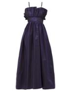 Batsheva - Amara Iridescent Taffeta Dress - Womens - Dark Blue