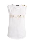 Matchesfashion.com Balmain - Logo Print Cotton Tank Top - Womens - White