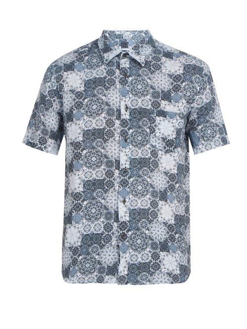Matchesfashion.com 120% Lino - Floral Print Short Sleeved Linen Shirt - Mens - Blue Multi