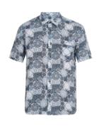 Matchesfashion.com 120% Lino - Floral Print Short Sleeved Linen Shirt - Mens - Blue Multi