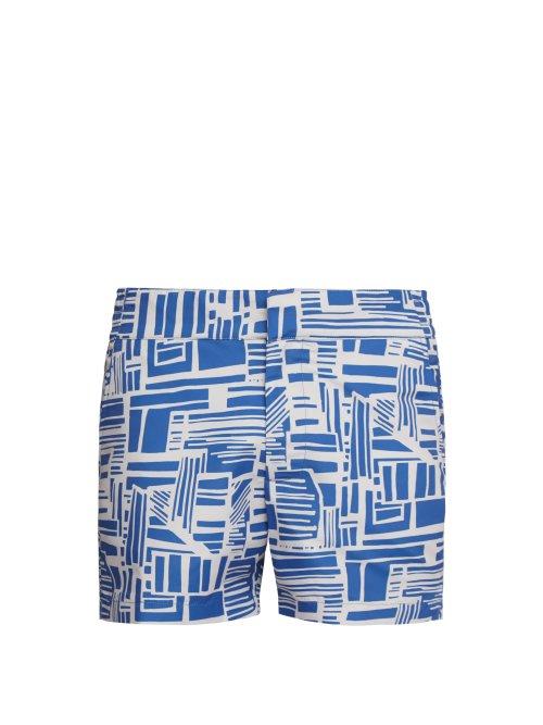 Matchesfashion.com Frescobol Carioca - Linear Print Swim Shorts - Mens - Navy