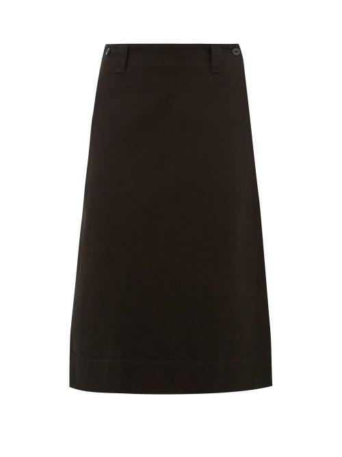 Matchesfashion.com Mhl By Margaret Howell - Patch Pocket Cotton Blend Twill Wrap Skirt - Womens - Black