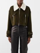 Khaite - Flinn Shearling-collar Corduroy Biker Jacket - Womens - Khaki/army
