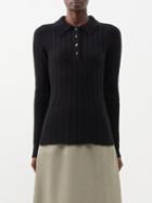 Khaite - Hans Ribbed Cashmere Polo Sweater - Womens - Black