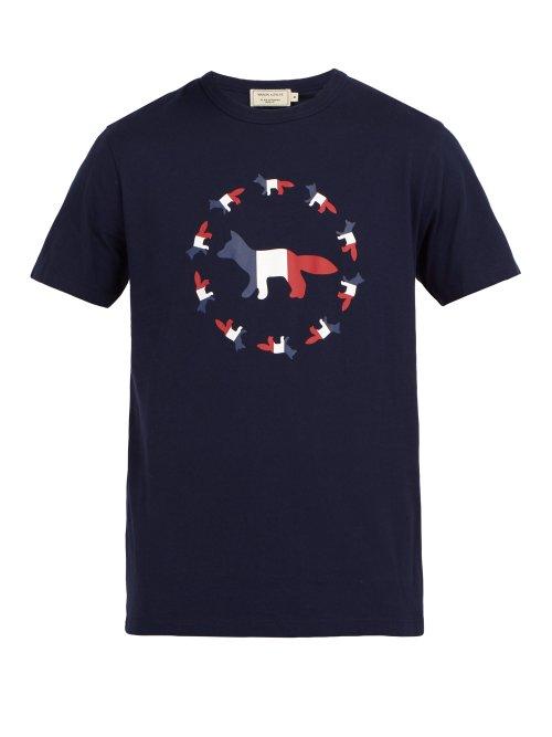 Matchesfashion.com Maison Kitsun - Fox Logo Print Cotton T Shirt - Mens - Navy