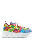 Matchesfashion.com Versace - Chain Reaction Baroque Print Leather Trainers - Mens - Pink Multi