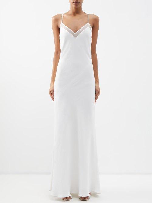 Brunello Cucinelli - Organza-trimmed Twill Maxi Slip Dress - Womens - White