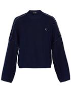 Matchesfashion.com Raf Simons - Metallic Trim Knitted Cropped Sweater - Mens - Dark Blue