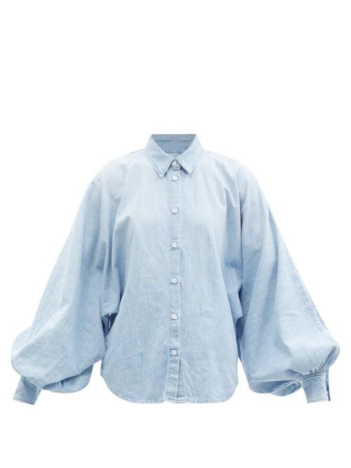 Matchesfashion.com Made In Tomboy - Claire Balloon-sleeve Denim Shirt - Womens - Light Denim
