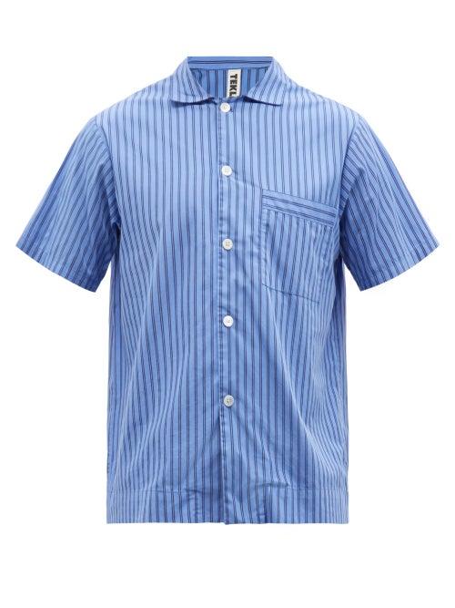 Tekla - Striped Organic-cotton Pyjama Shirt - Mens - Blue Stripe