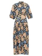 Matchesfashion.com Rebecca Taylor - Blush Rose Print Silk Blend Midi Dress - Womens - Pink Multi