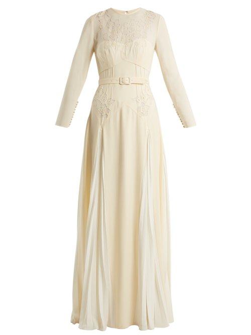 Matchesfashion.com Self-portrait - Pleated Skirt Belted Crepe Dress - Womens - Ivory